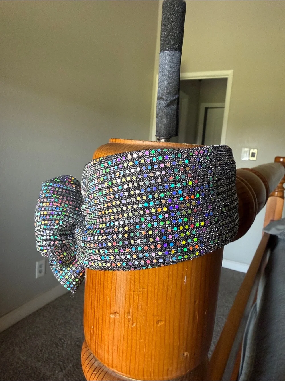 Kids Black Bow Headband with Rainbow Sparkle Dots